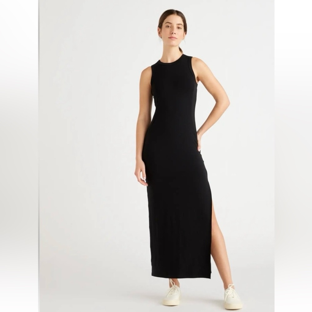 Quince Tencel Jersey Tank Top Dress Black Sleeveless Maxi Dress
